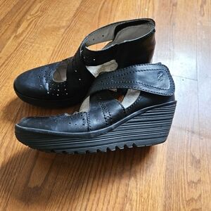 Fly London Yepe Black Crossover Mary Jane Shoes - Size 40,